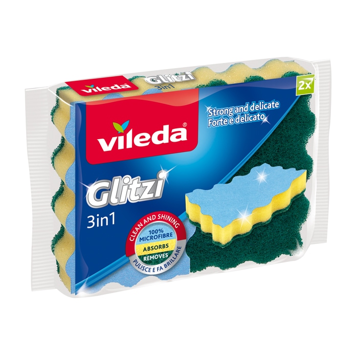 Vileda Glitzi 3in1 2-pack - skrubbsvampen med mikrofiber